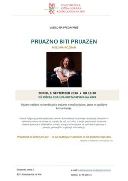 Vabilo na predavanje Prijazno biti prijazen, Polona Požgan
